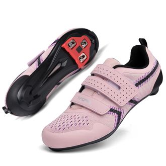 Generic Unisex Road Bike Cycling Shoes Compatible with Peloton SPD - Indoor Outdoor Road Cycling - Lightweight Spinning Shoes (Pink,10.5)