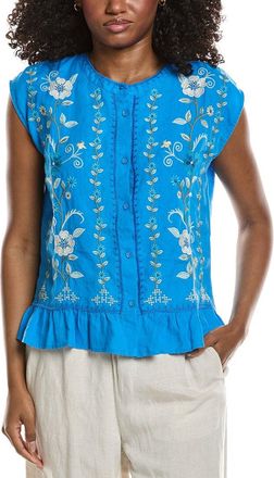 Johnny Was Peplum Cap Sleeve Linen Blouse