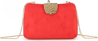 Girly HandBags Womens Evening Clutch Bag with Metal Clasp and Chain Strap - Wedding, Party, Formal Event Purse Medium Red