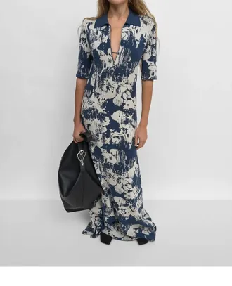 Rodebjer Clover Denim Flower Dress In Navy/sand