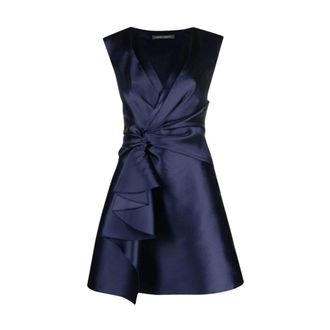 Alberta Ferretti Navy Blue Polyester Jurk Mouwloos - Dames - Feestkleedjes - Blauw - M - Polyester - Kleedjes