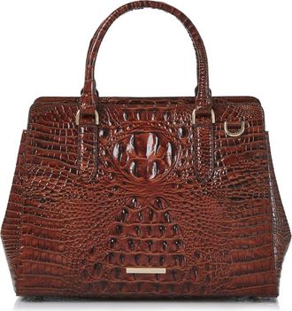 Brahmin Small Finley Croc Embossed Leather Satchel in Pecan at Nordstrom