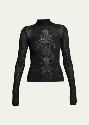 Gabriela Hearst Waite Mock-Neck Lace Knit Long-Sleeve Top