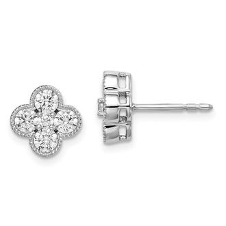 Diamond2Deal 14k White Gold 1 ct Lab Grown Diamond Bloom Floral Stud Earrings VS Clarity, D-E Color