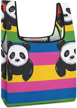 Generic Colorful Panda Shopping Bag Reusable Grocery Tote Bag Foldable Handbag for Travel Picnic