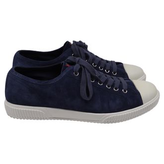 Prada Sport Cap-Toe Low-Top Sneakers in Nay Blue Suede