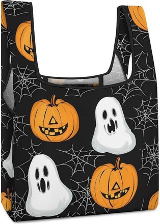 Generic Halloween Ghost Pumpkin Shopping Bag Reusable Grocery Tote Bag Foldable Handbag for Travel Picnic