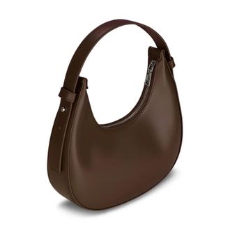 Generic Women Faux Leather Handbag Solid Color Crescent Shoulder Bag Daily (Dark Brown)