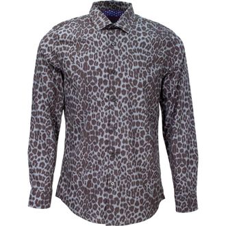 Lords of Harlech Norman Button-Up Shirt in Leopard Black at Nordstrom, Size Medium