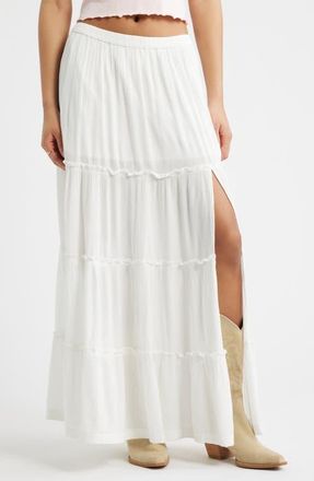 BP. Tiered Linen Blend Crinkled Gauze Maxi Skirt in Ivory at Nordstrom, Size Xx-Small