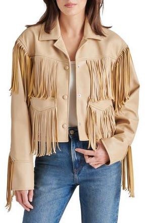 Steve Madden Halia Fringe Trim Faux Leather Jacket in Tan at Nordstrom Rack, Size X-Small