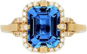 Goshwara Gossip Emerald Cut London Blue Topaz & Pav&eacute; Diamond Ring in Deep Blue at Nordstrom, Size 7