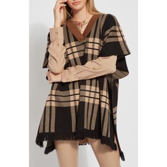 Lyss&eacute; Engineered Plaid Sweater Poncho in Engineered Plaid Black at Nordstrom Rack