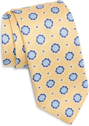 David Donahue Floral Medallion Silk & Cotton Tie in Yellow at Nordstrom