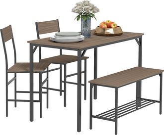 HOMCOM Dining Table And Chairs Set Of 4 With 2 Chairs Bench For Kitchen Grey/Natural Wood Finish - Natural wood finish | TJ Hughes Grey