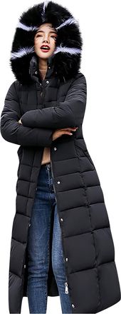 Generic Womens Puffer Jackets Extra Long Winter Coat Hooded with Faux Fur Collar Thick Outercoat with Belt and Pockets Warm Windproof Padded Jacket with Zip B