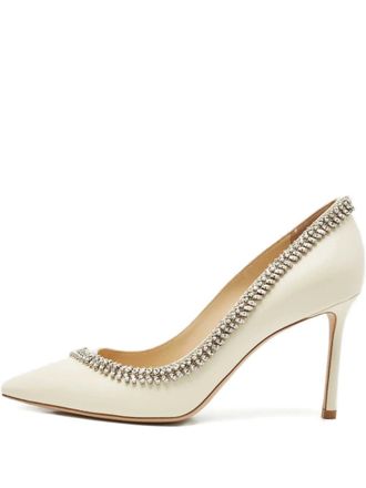 Jimmy Choo London 38 Romy crystal-embellishment leather pumps (10 cm) - Neutrals