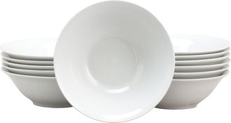 Gibson Home Noble Court 7 Inch Fine Ceramic Bowls in White 12 Piece Set
