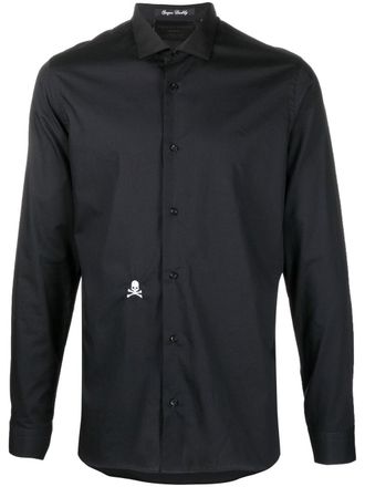 Philipp Plein embroidered skull cotton shirt - Black