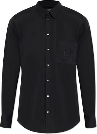 Dolce & Gabbana Katoenen shirt met zak - Heren - Zakelijke Overhemden - Zwart - L - Katoen - Overhemden