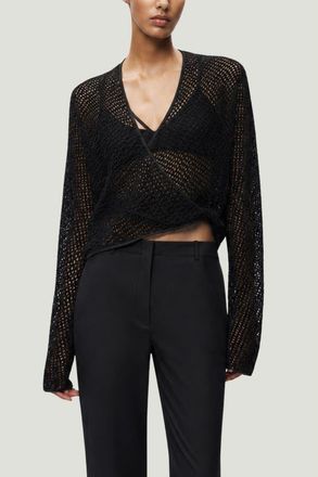 Nocturne Wrap Mesh Blouse in Black at Nordstrom, Size X-Large