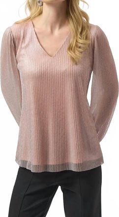 Joseph Ribkoff V-Neck Long Pleated Puff Sleeves Top In Blush