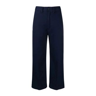 Polo Ralph Lauren Broeken, Dames, Blauw, 3Xs, Katoen, Blauwe Wide Leg Chino Broek