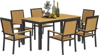OUTSUNNY 6 Seater Aluminium Garden Dining Set with Stackable Chairs, Natural