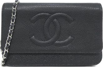 Chanel Black Grained Calfskin Chain/Shoulder Wallet (Pre-Owned)