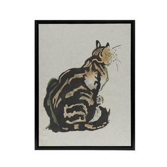 Artery8 Sitting Cat Art Nouveau Painting Steinlen Black Framed Canvas Wall Art in Brown | Size: W24 x H32