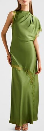 Ever New Kody One-Shoulder Satin & Lace Gown in Green at Nordstrom, Size 0