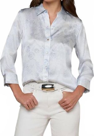 L'agence Dani Blouse In Ivory/pale Mist Blue Lace Print