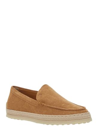 Tod's Womens Loafers Crocodile-Embossed Brown Suede Calf Leather