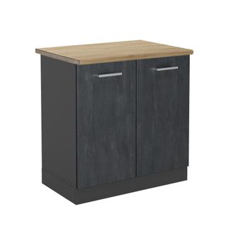 Vicco Armario Bajo Para Fregadero R-line, Hormig&oacute;n Negro, 80 Cm Et Roble, Vicco