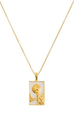 Freya Rose Rectangle Woman & Moon Necklace in Gold at Nordstrom