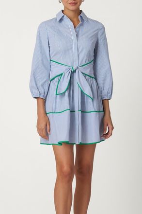 Shoshanna Cotton Pinstripe Chatfield Dress in French Blue/optic/green at Nordstrom, Size 10