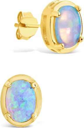 Sterling Forever Blue Lab Created Opal Oval Stud Earrings in Gold at Nordstrom Rack