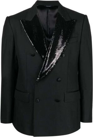 Dolce & Gabbana Pailletten Revers Dubbelrij Blazer - Heren - Blazers - Zwart - XL - Pailletten - Jassen