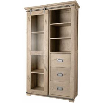 Massivmoebel24 vetrina in legno di Mango 100x45x175 sbiancato laccato railway 326