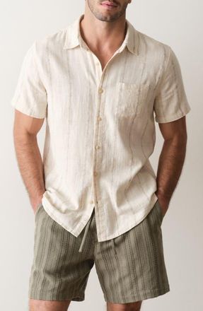 Marine Layer Selvage Short Sleeve Button Up Shirt in Cream Embroidery at Nordstrom, Size Xx-Large