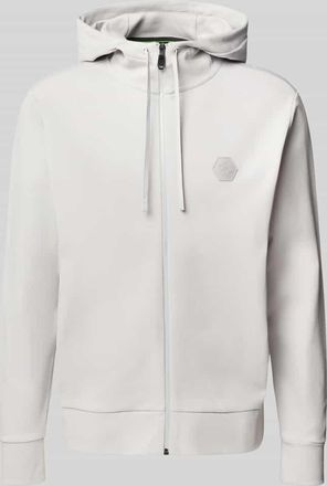 HUGO BOSS Regular Fit Sweatjacke aus Baumwoll-Mix in Hellgrau, Größe XXXL