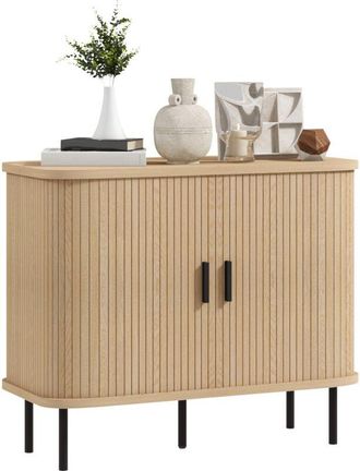 HOMCOM Aparador Vintage Aparador Para Sal&oacute;n Con 2 Puertas Correderas De Tambor Y Compartimientos Aparador Para Cocina Comedor 90x40x75 Cm Roble