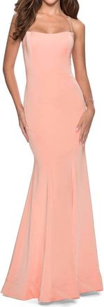 La Femme Jersey Mermaid Evening Dress In Peach