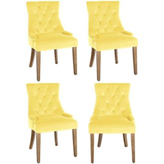 Clp Clp - Juego De 4 Sillas De Comedor Aberdeen En Terciopelo Amarillo Antiguo Claro
