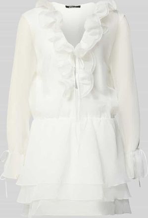 Gina Tricot Minikleid mit R&uuml;schen und Schn&uuml;rung in Offwhite, Gr&ouml;&szlig;e XL