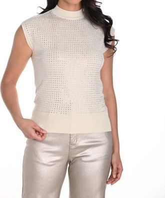 Frank Lyman Design Sleeveless Mock Neck Pullover Top In Beige