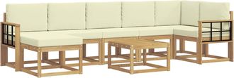 vidaXL Conjunto De Sof&aacute;s De Exterior 8 Uds. Blanco Y Crema Poli&eacute;ster Vidaxl