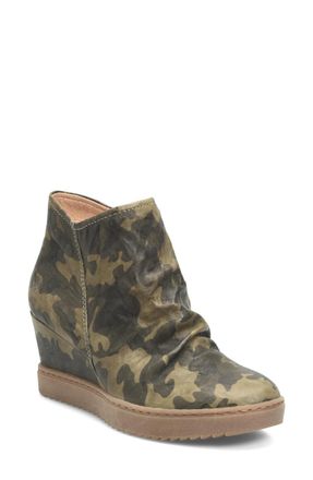 S&ouml;fft Siri Boots Green Camo Leather Waterproof Wedge Heel Ankle JOBB115