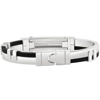 Pompeii3 Mens Steel Polished Two Tone Black Latched 8 11mm Cuffed Bracelet