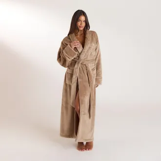 Lounge Lange Fluffy Badjas - Beige - XL-XXL